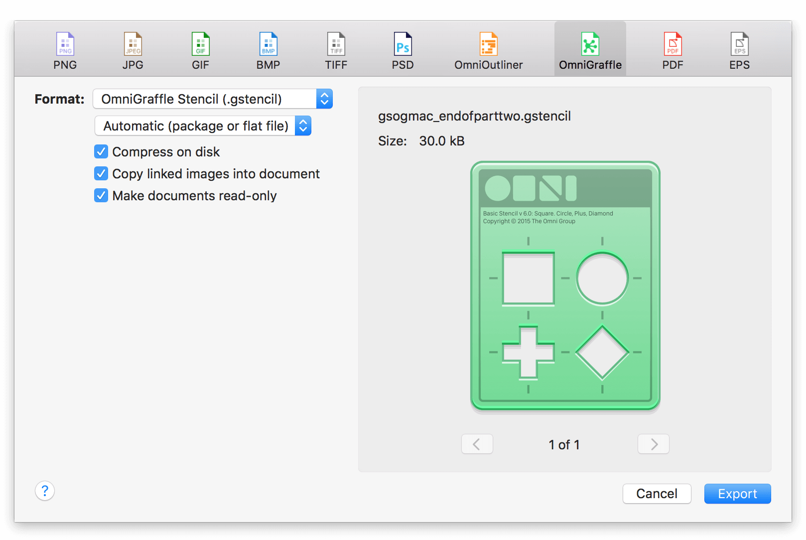Exporting as an OmniGraffle Stencil file
