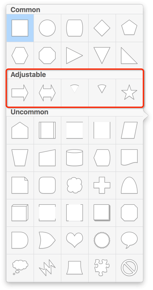 The Shape Popover with the Adjustable Shapes highlighted