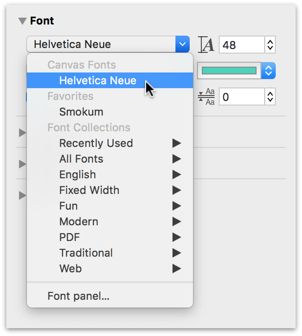 The Font menu lets you choose from any font installed on your system.