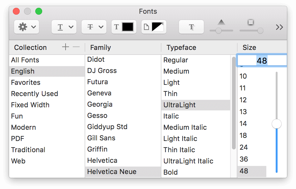 The Fonts panel
