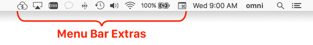The menu bar, with a callout that highlights the menu bar extras