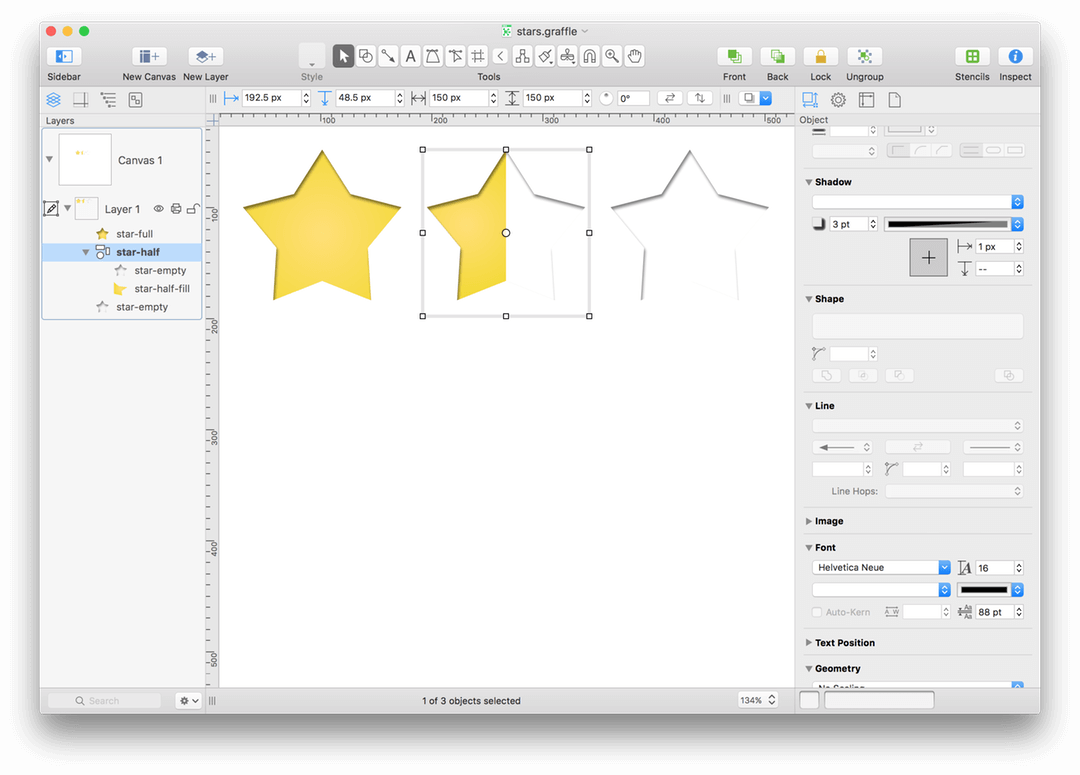 An OmniGraffle file with three different star images