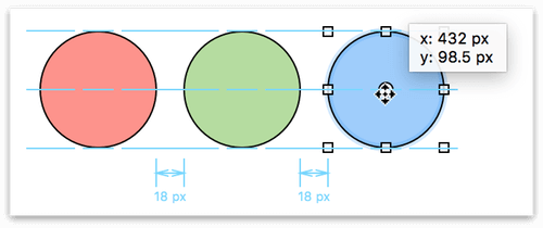 Smart Alignment Guides and Smart Distance Guides help you align objects as you move them around on the canvas