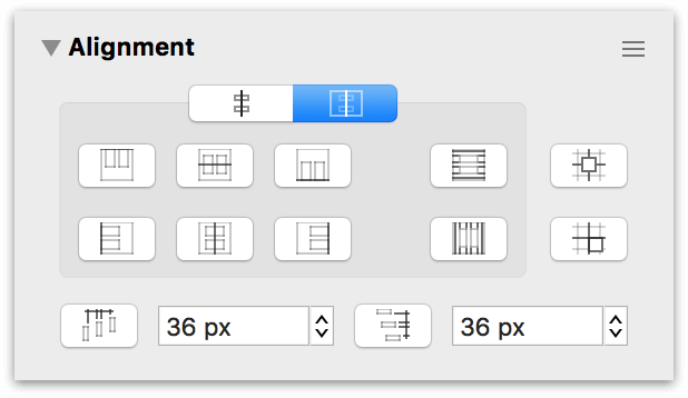 The Alignment inspector, set to Align to Canvas