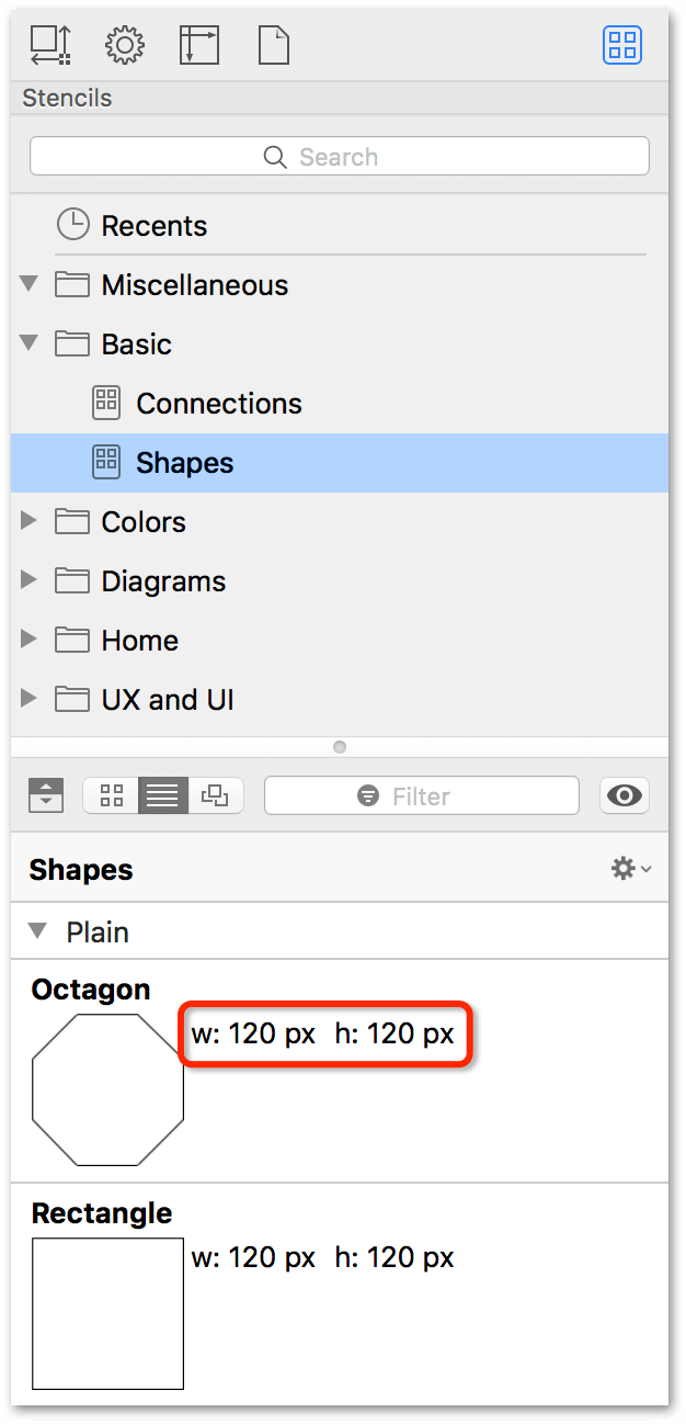 A red square, as shown in the Stencils inspector