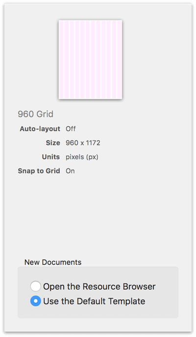 Beneath the template preview, you can choose how OmniGraffle behaves when you choose New from the File menu