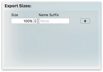 The Export Sizes box on the Export panel