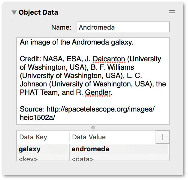 The Object Datas inspector