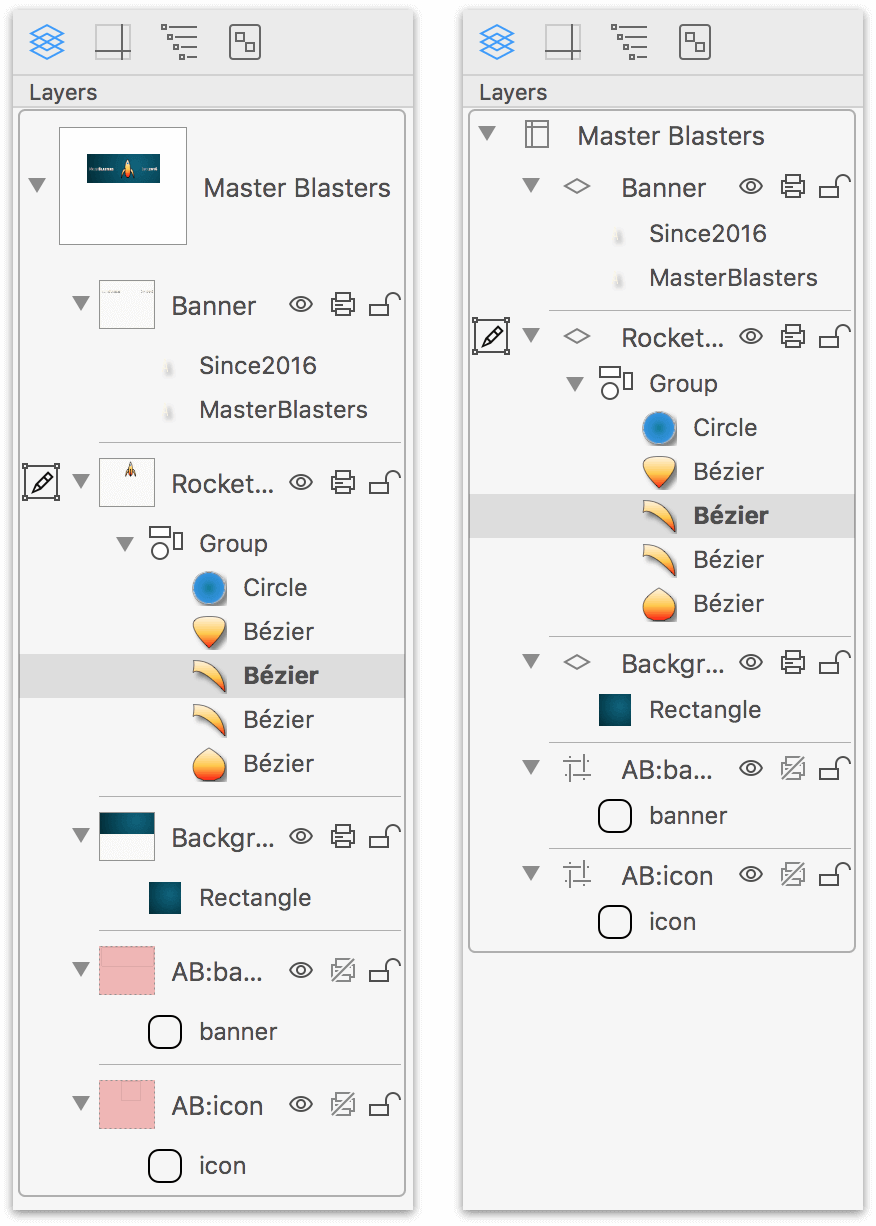 Side-by-side images of the Sidebar. At left is a sidebar with large icons; at right, the same sidebar but displaying small icons