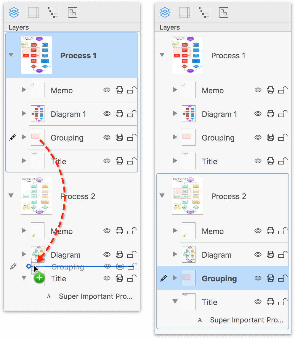 Option-dragging a layer from one canvas to another creates a copy of the layer and adds it to the other canvas