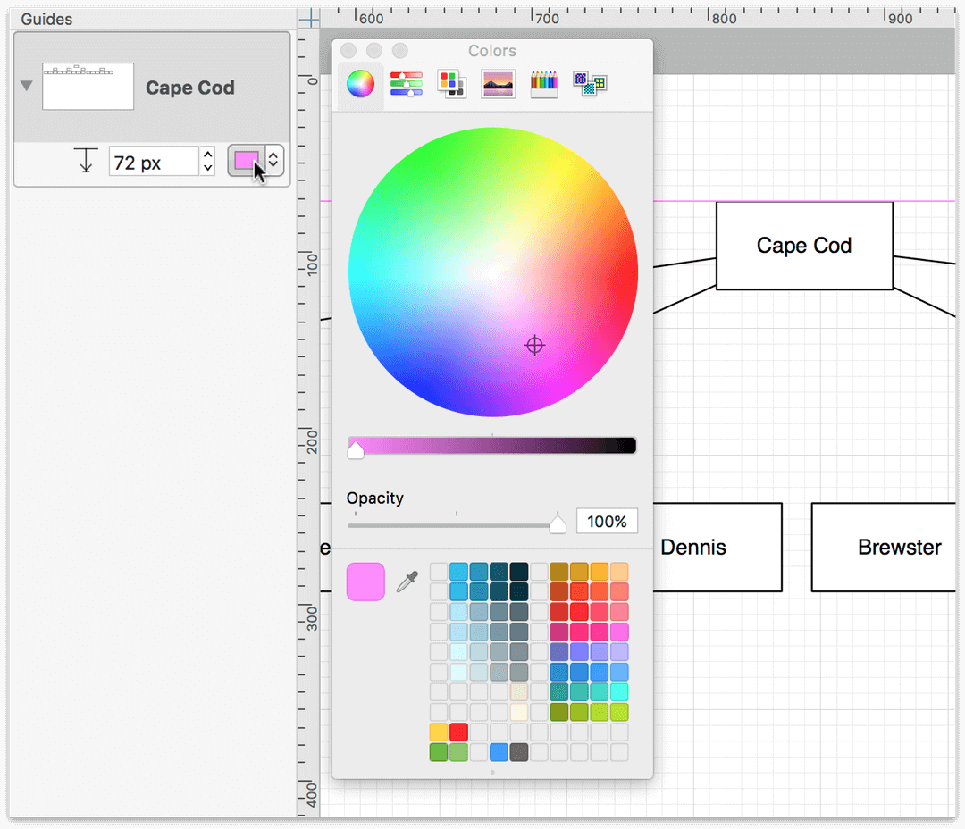 Changing the color of one of the Ruler Guides.