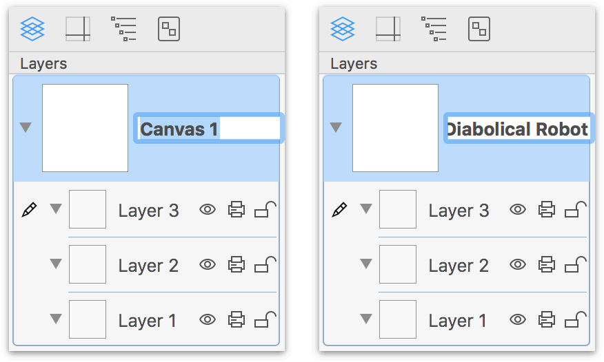 Renaming Canvas 1 as My Diabolical Robot