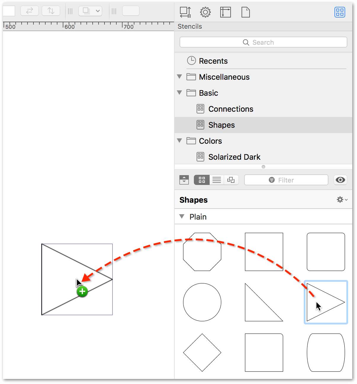 Dragging a stencil onto the canvas from the Stencil Browser