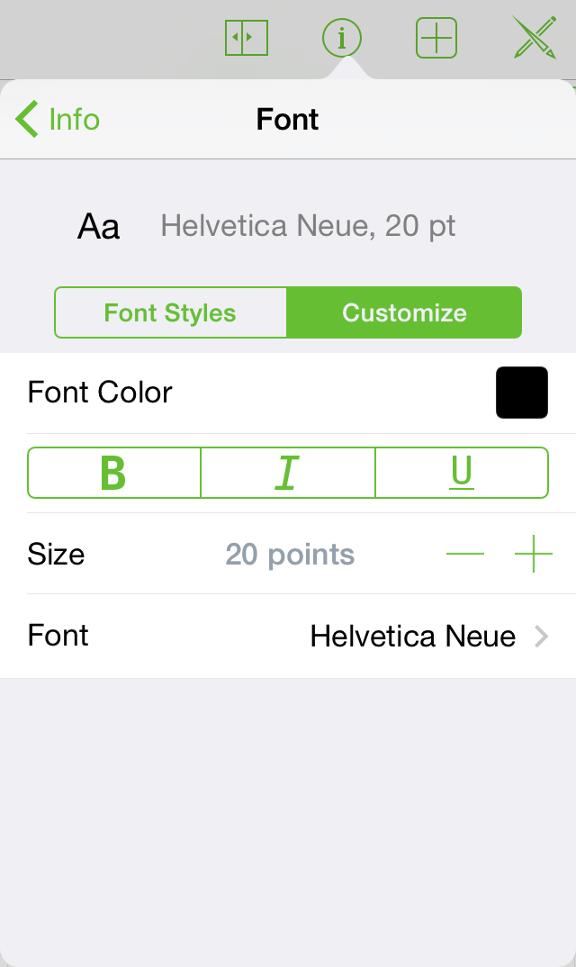 The Font inspector