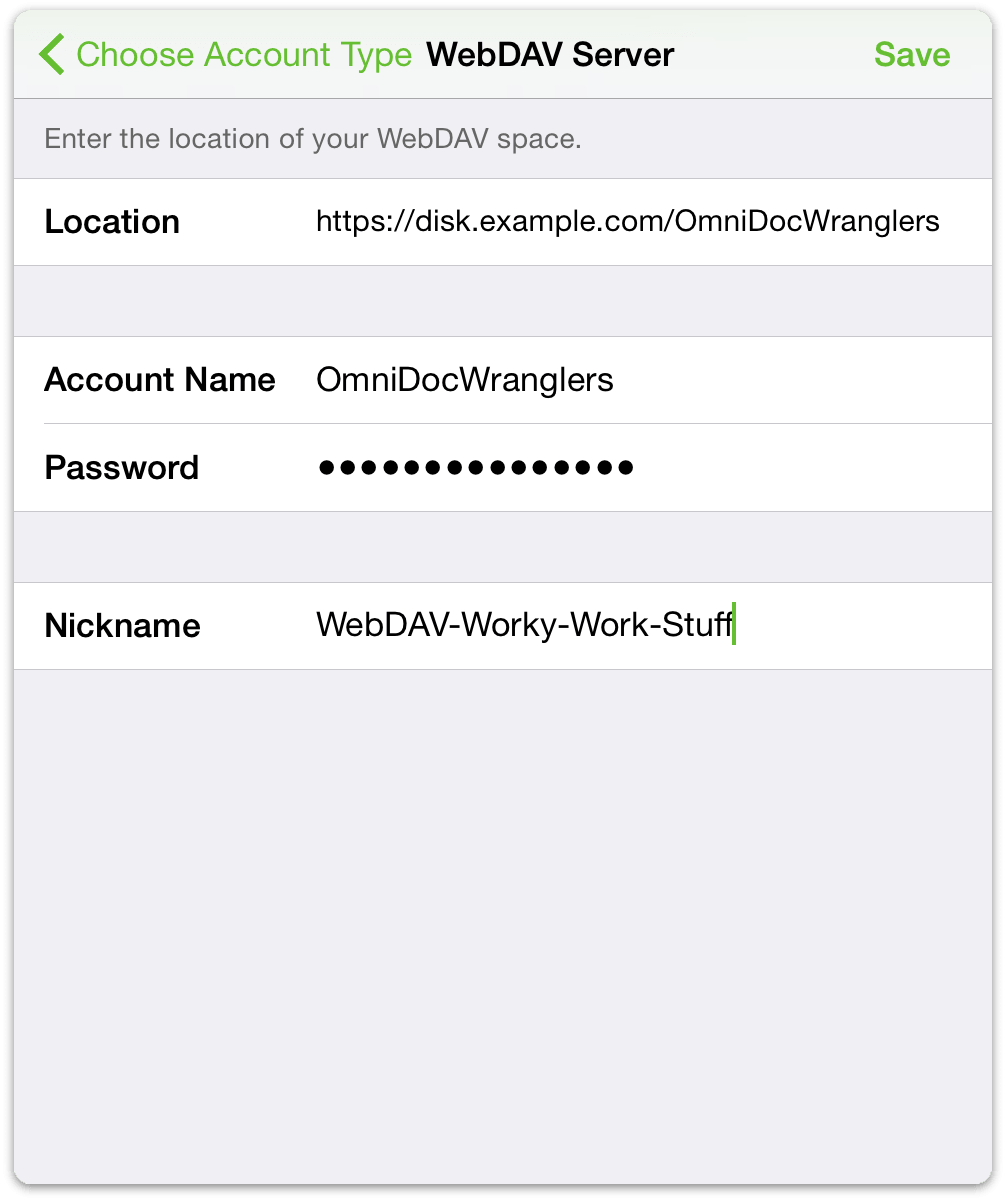 Enter the credentials for your WebDAV account