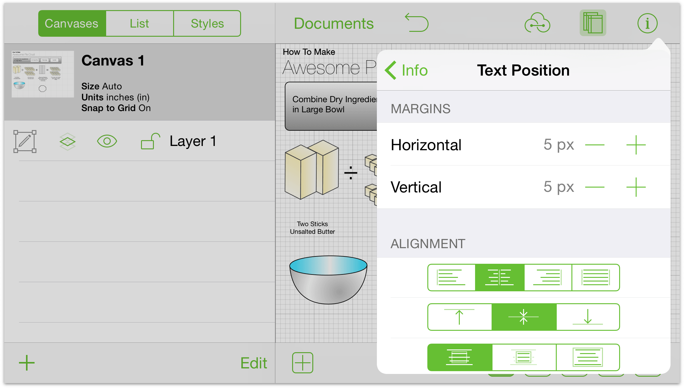 The Text position inspector