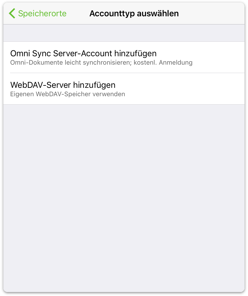 Wählen Sie „Omni Sync Server“ oder „WebDAV-Server“.