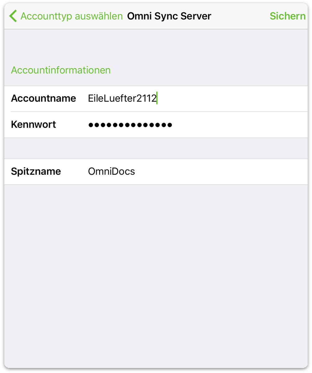 Geben Sie die Anmeldeinformationen für den Omni Sync Server-Account ein.