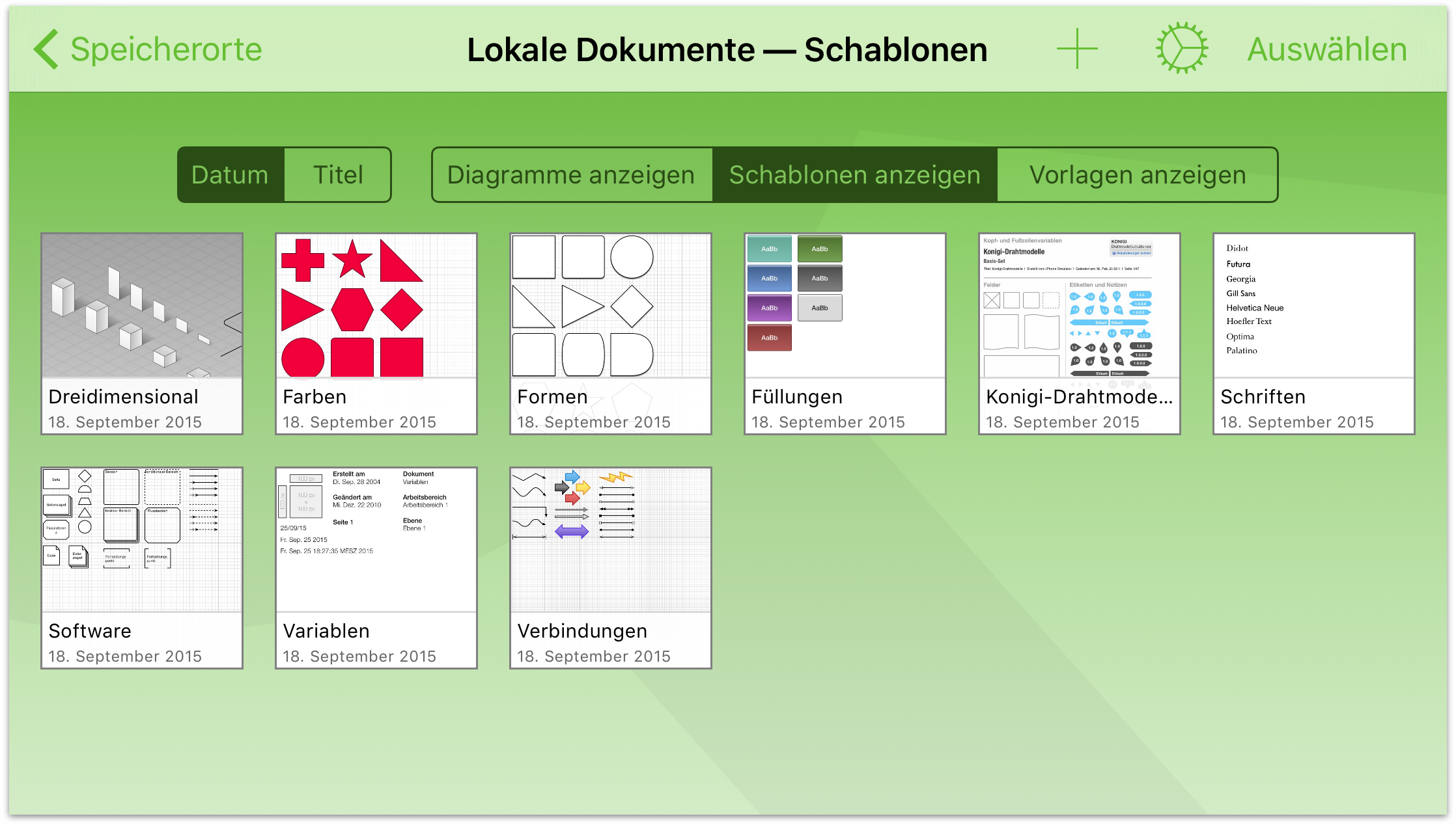 Streichen Sie über den Bildschirm nach unten, um den Dokument-Manager anzuzeigen.