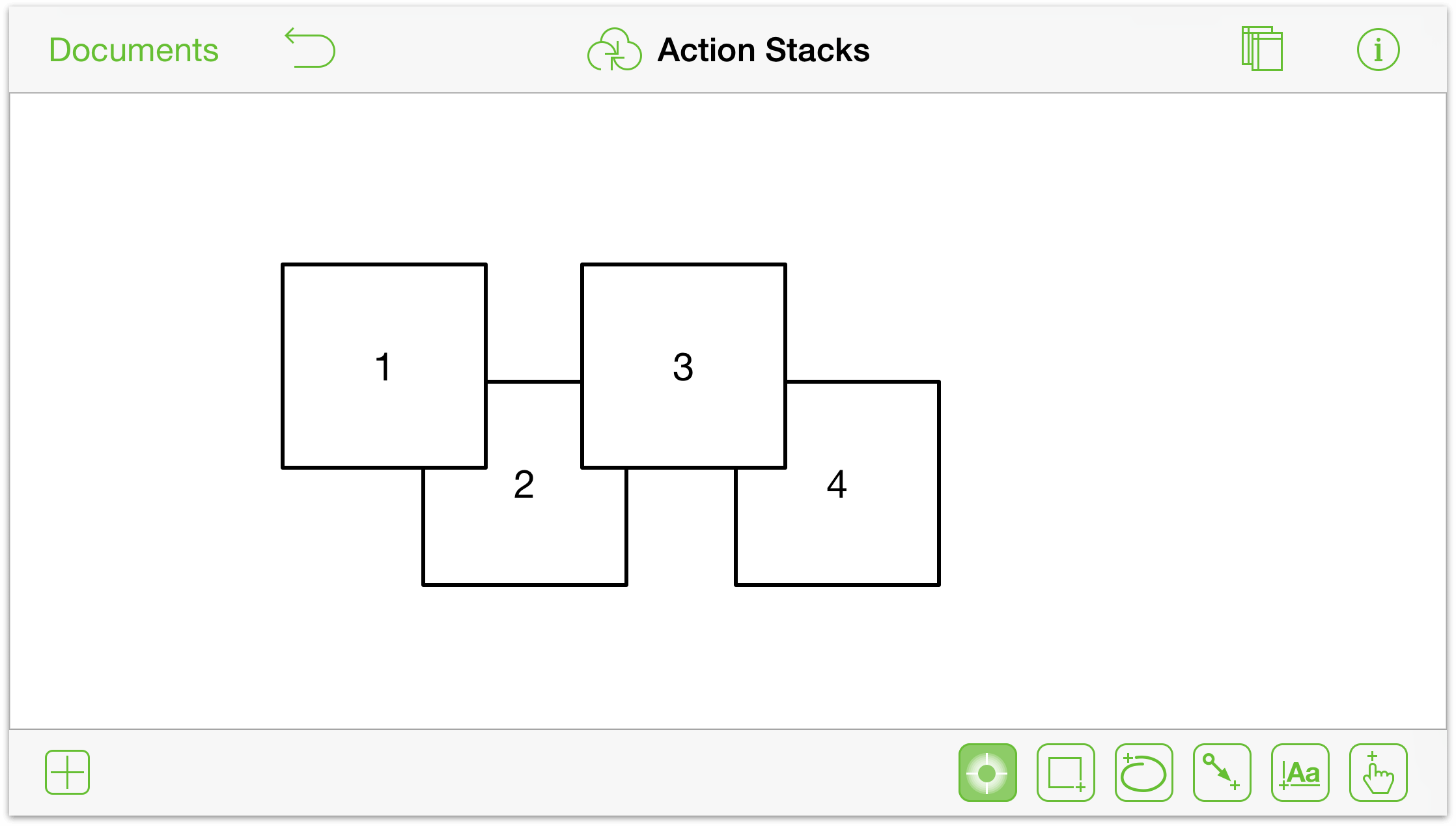 Six squares on the canvas in an offset pattern