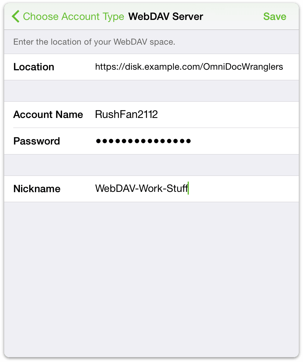 Enter the credentials for your WebDAV account