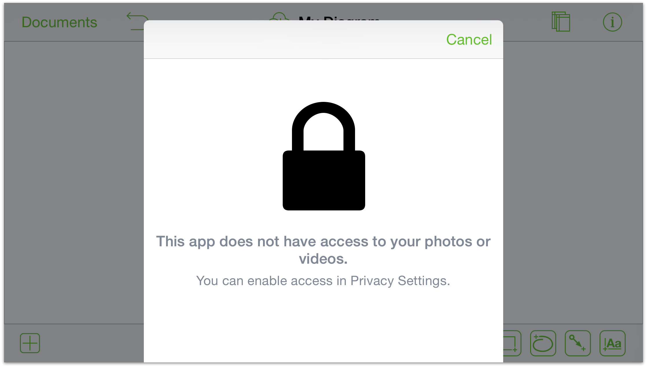 OmniGraffle warns you if it does not have access to your Photos