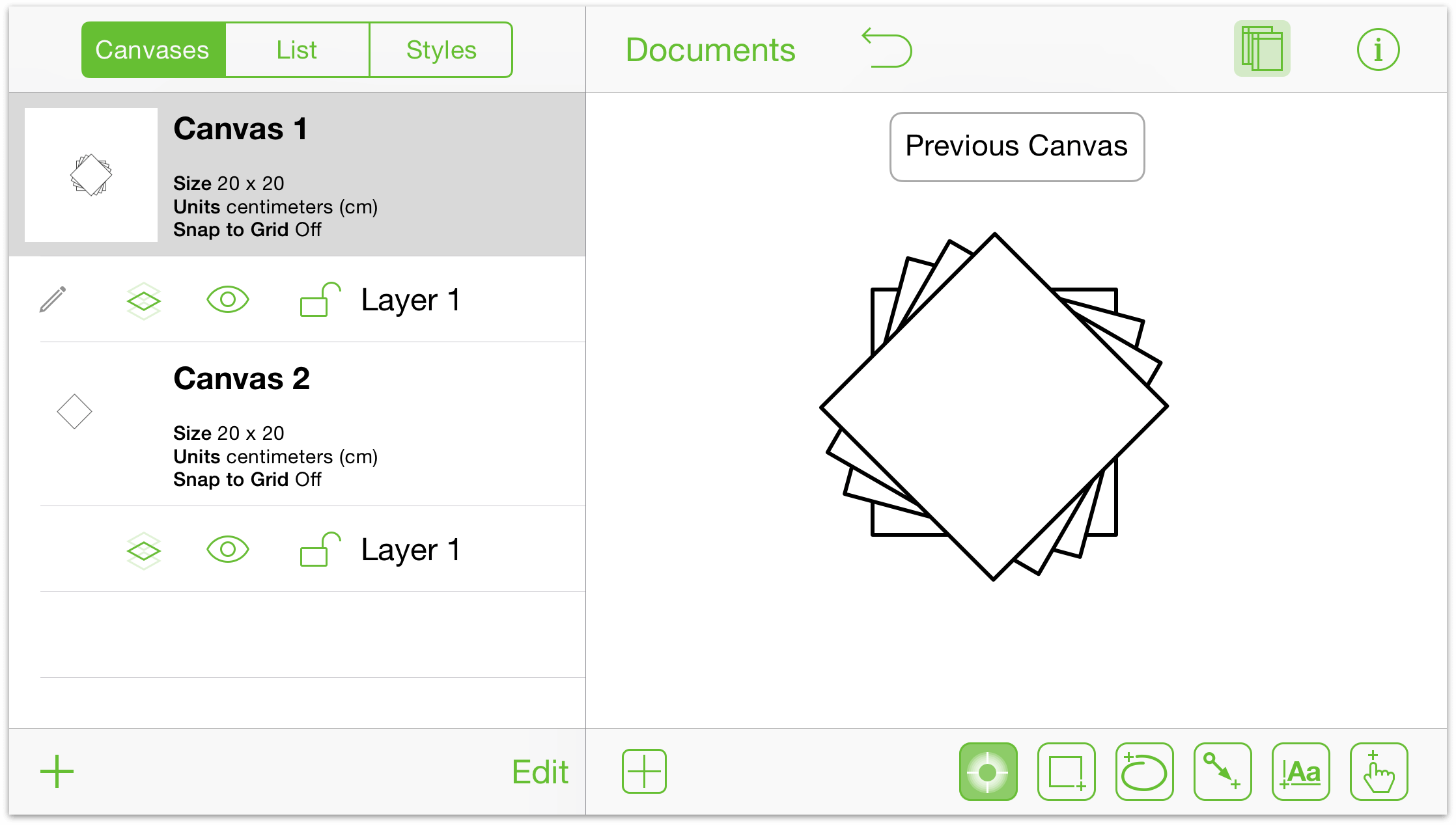 Switching between canvases in OmniGraffle