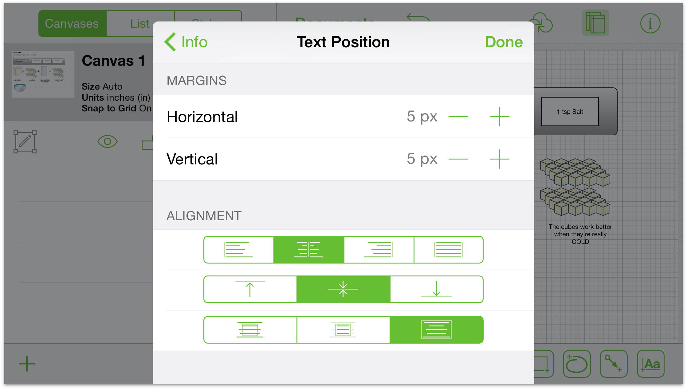 The Text position inspector