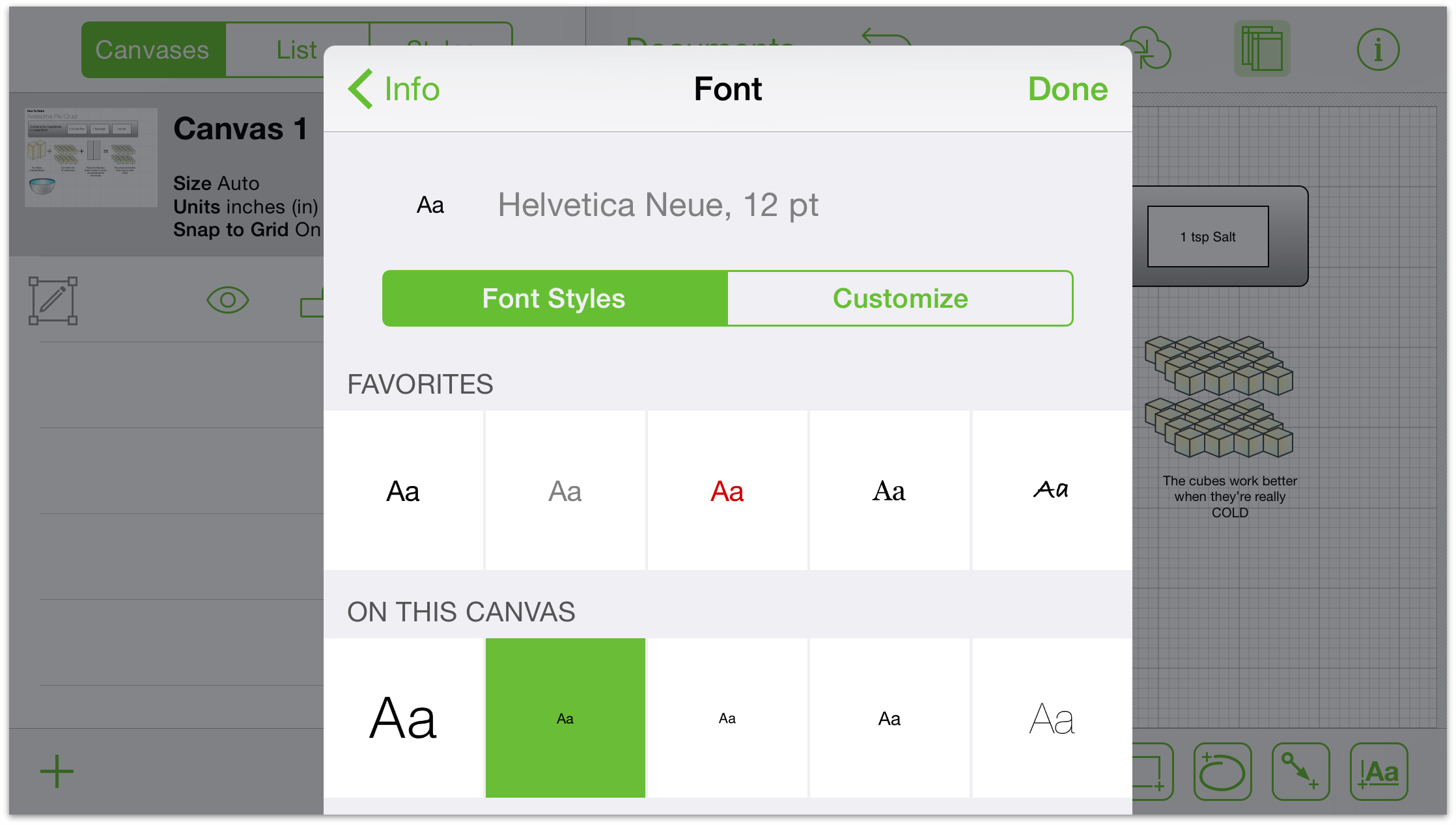 The Font inspector