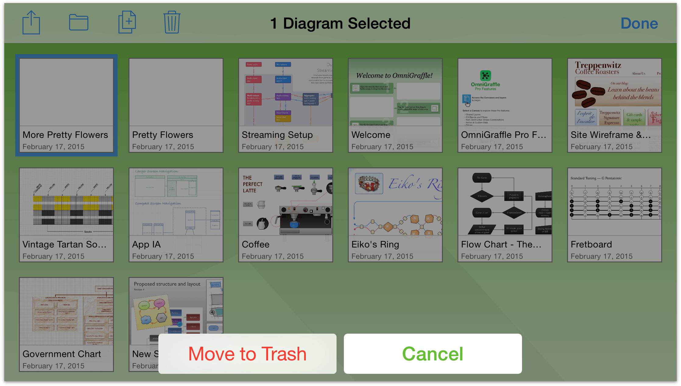 Tap the Restore button, or on the document itself, to move the document out of the Trash and back to a location where you can continue working on the file.