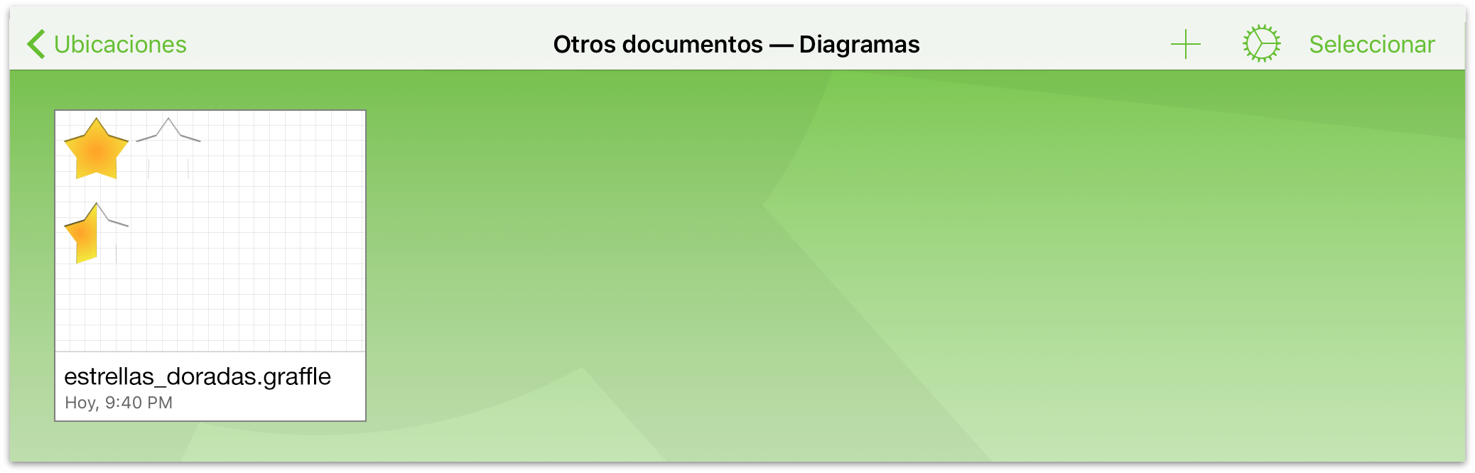 El archivo de iCloud Drive aparece ahora en la carpeta Otros Documentos del dispositivo; pulse para abrir el archivo en OmniGraffle