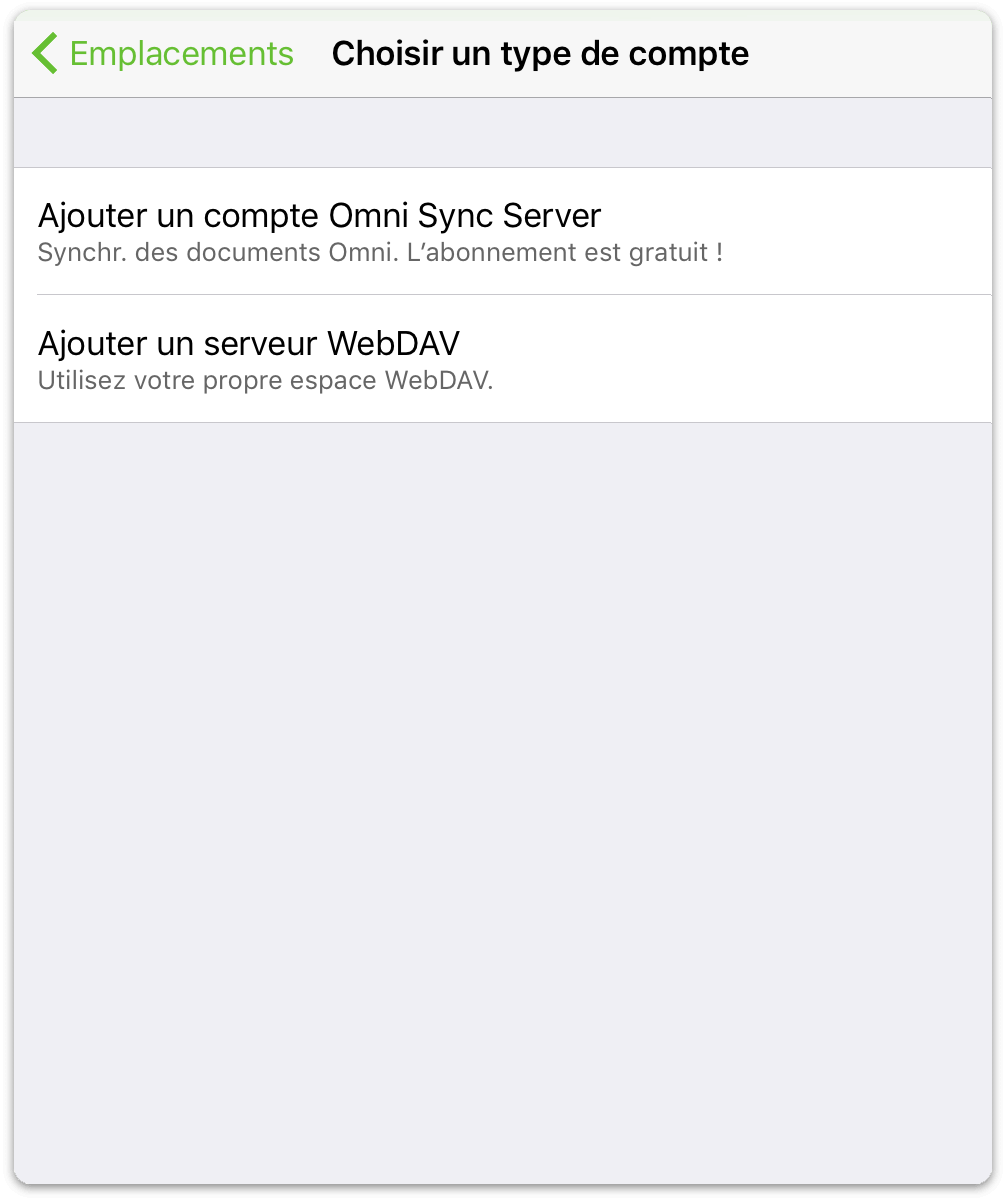 Choix entre Omni Sync Server et serveur WebDAV