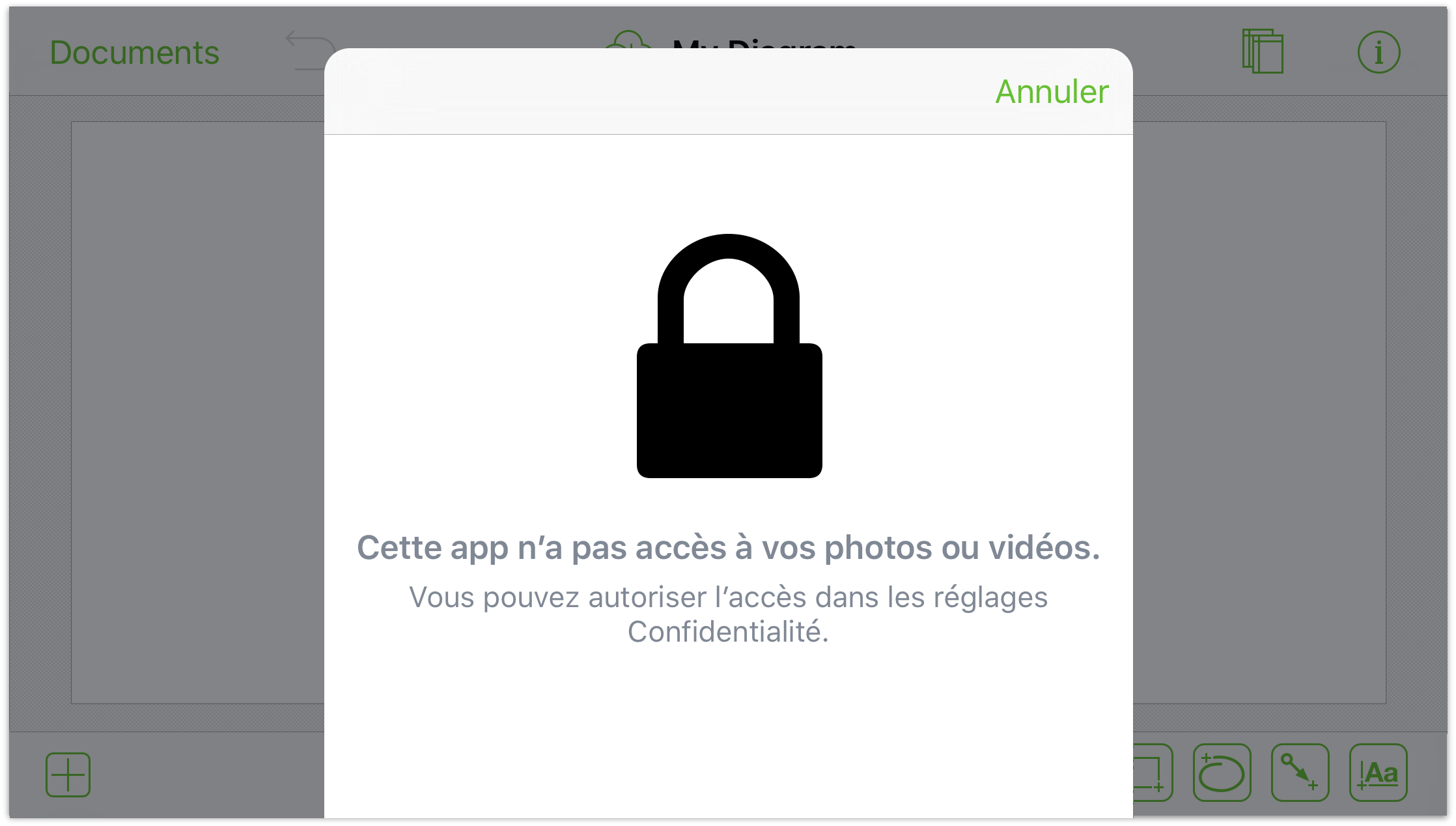 OmniGraffle vous avertit qu'il n'a pas accès à votre app Photos