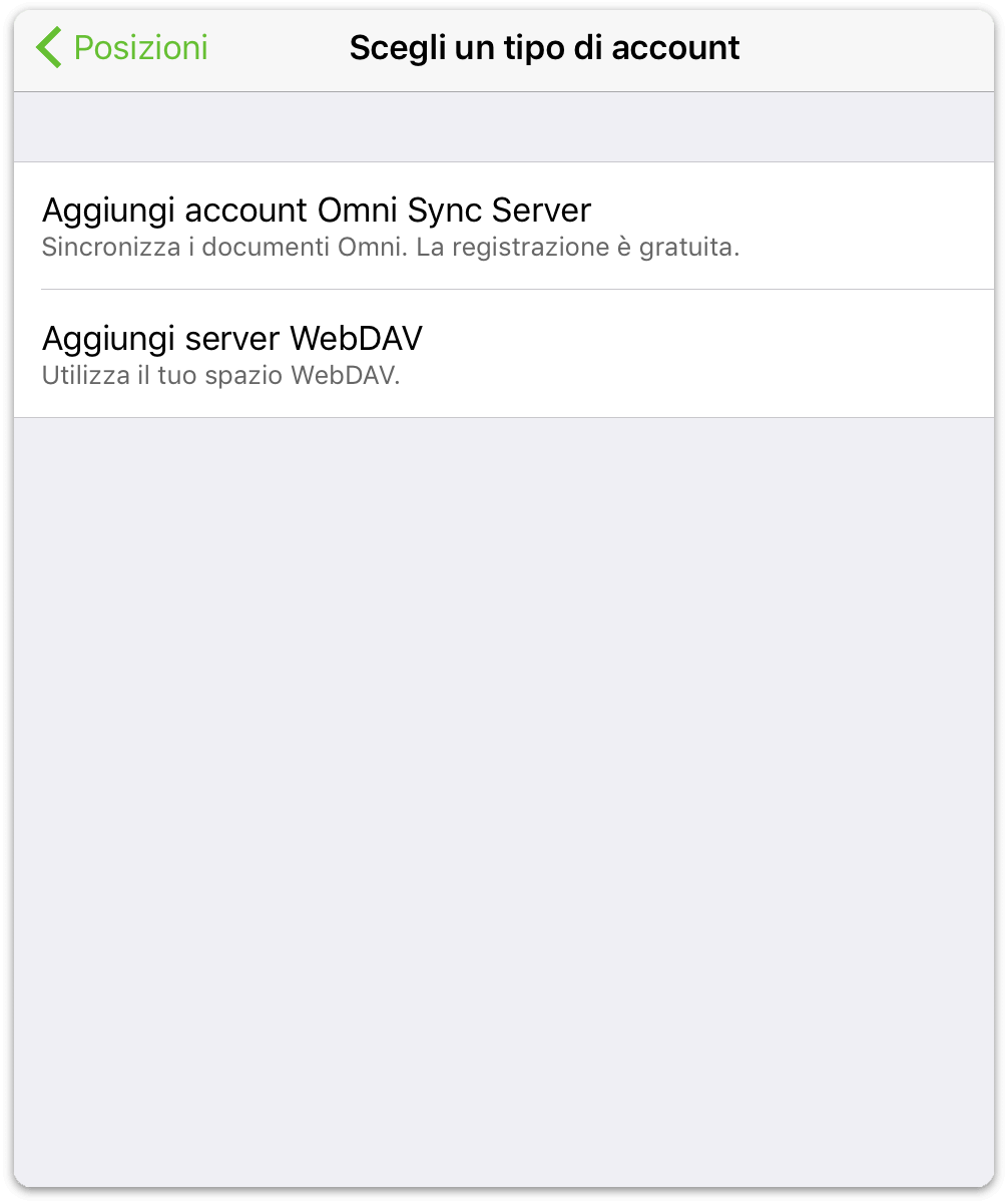 Scelta tra Omni Sync Server o server WebDAV