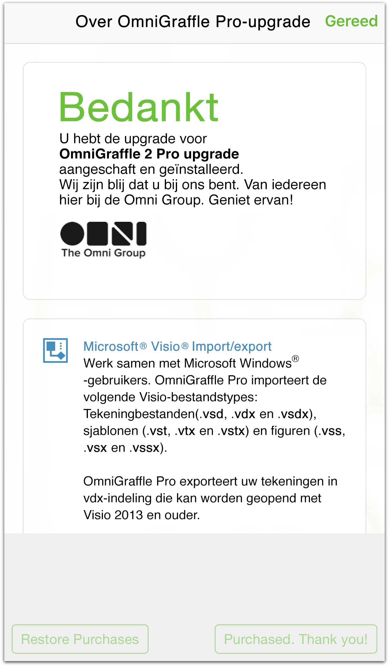 Bedankt voor het upgraden naar OmniGraffle 2 Pro