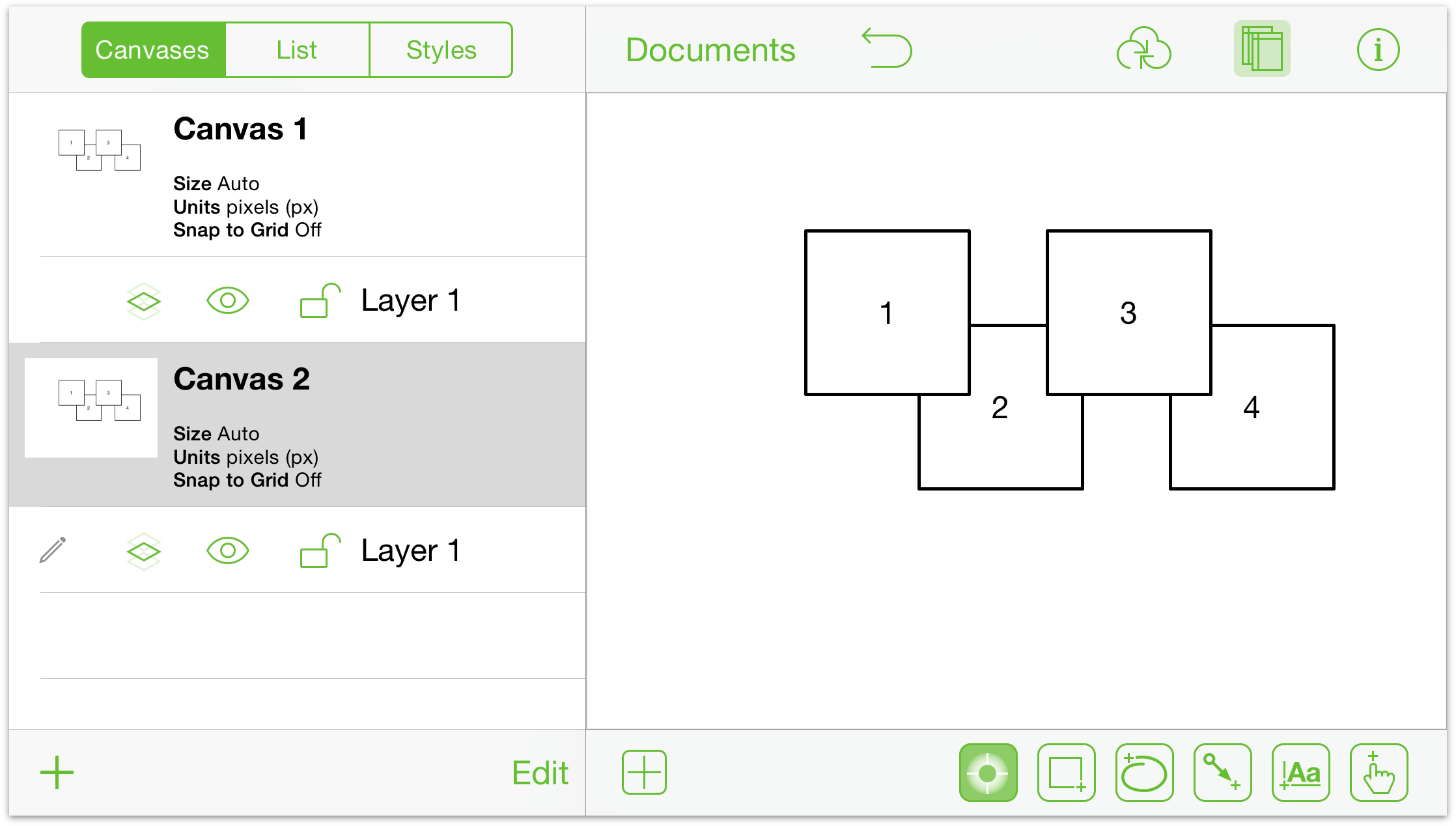 The duplicated canvas, now named Canvas 2