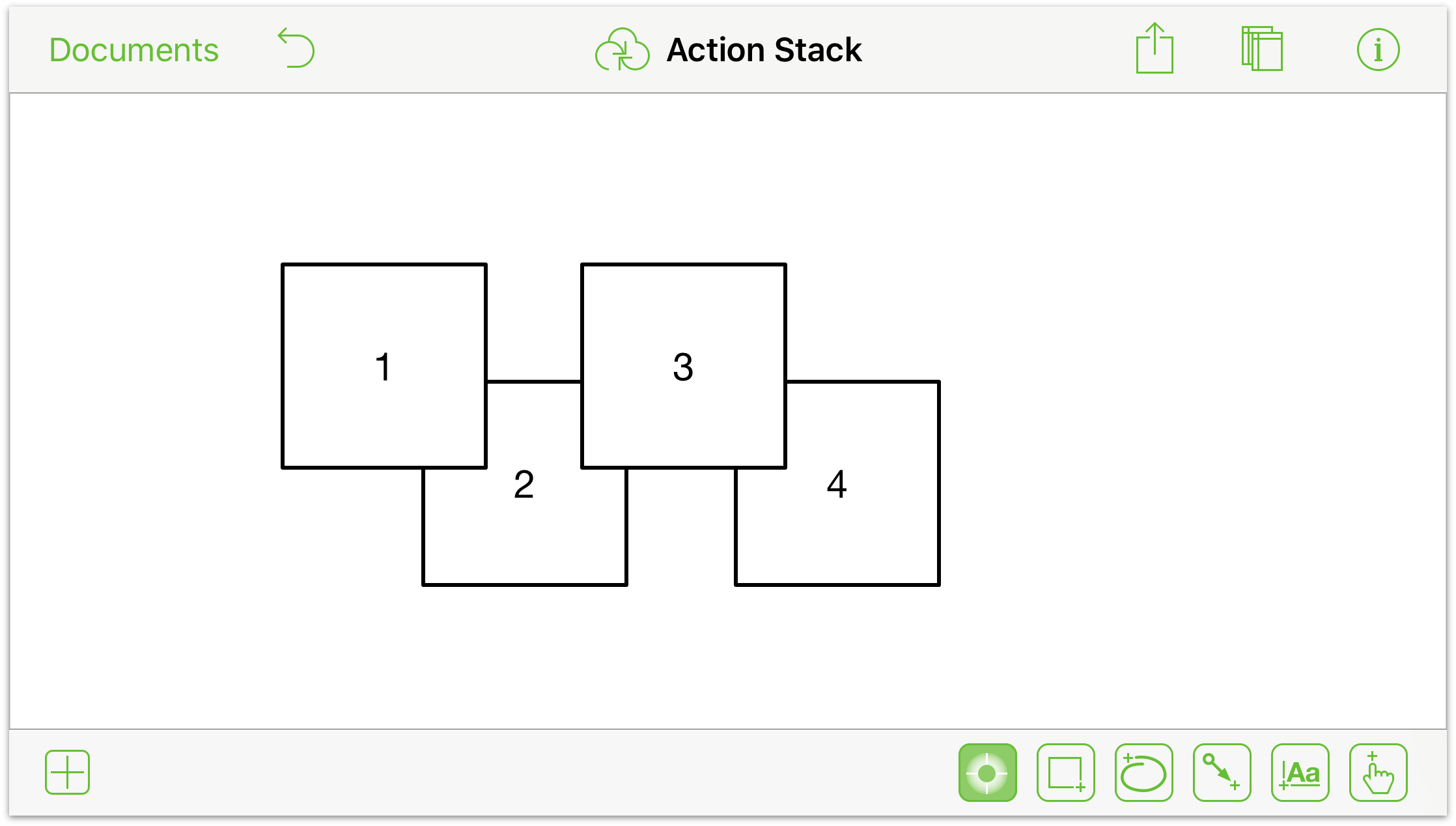 Six squares on the canvas in an offset pattern