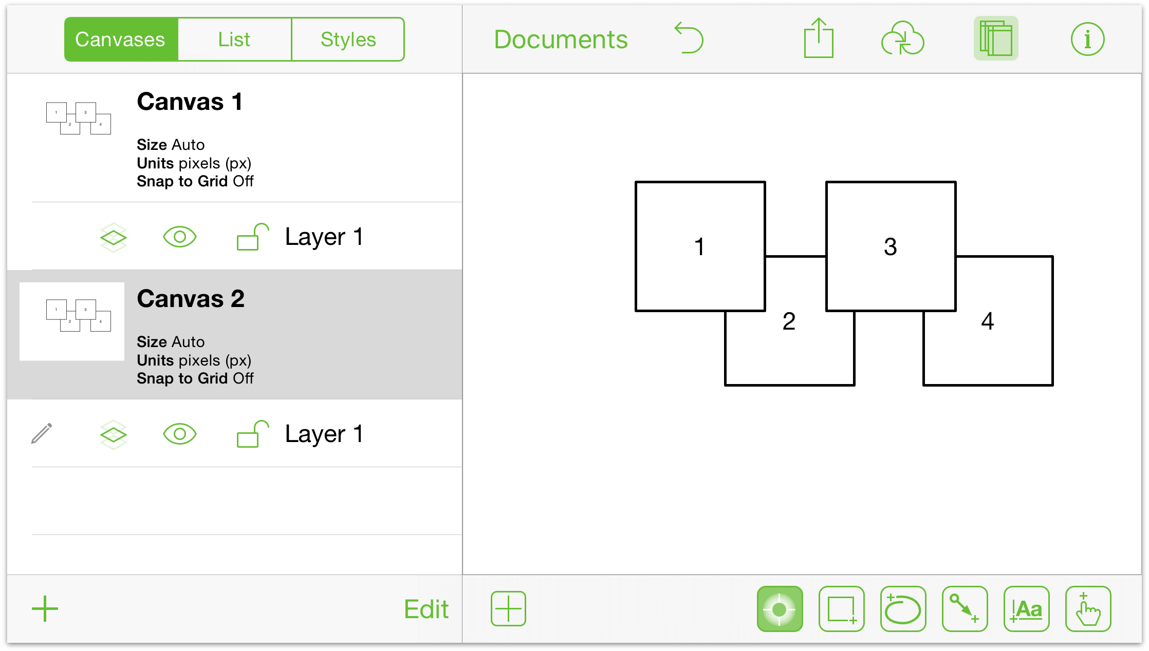 The duplicated canvas, now named Canvas 2