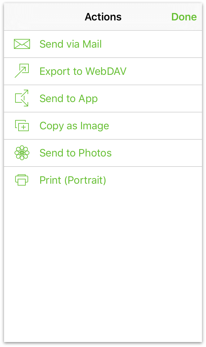 The Actions menu as it appears on an iPod touch in portrait orientation