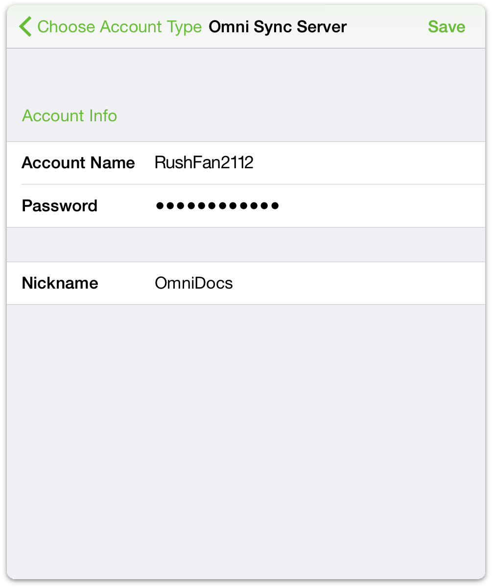 Enter the credentials for your Omni Sync Server account