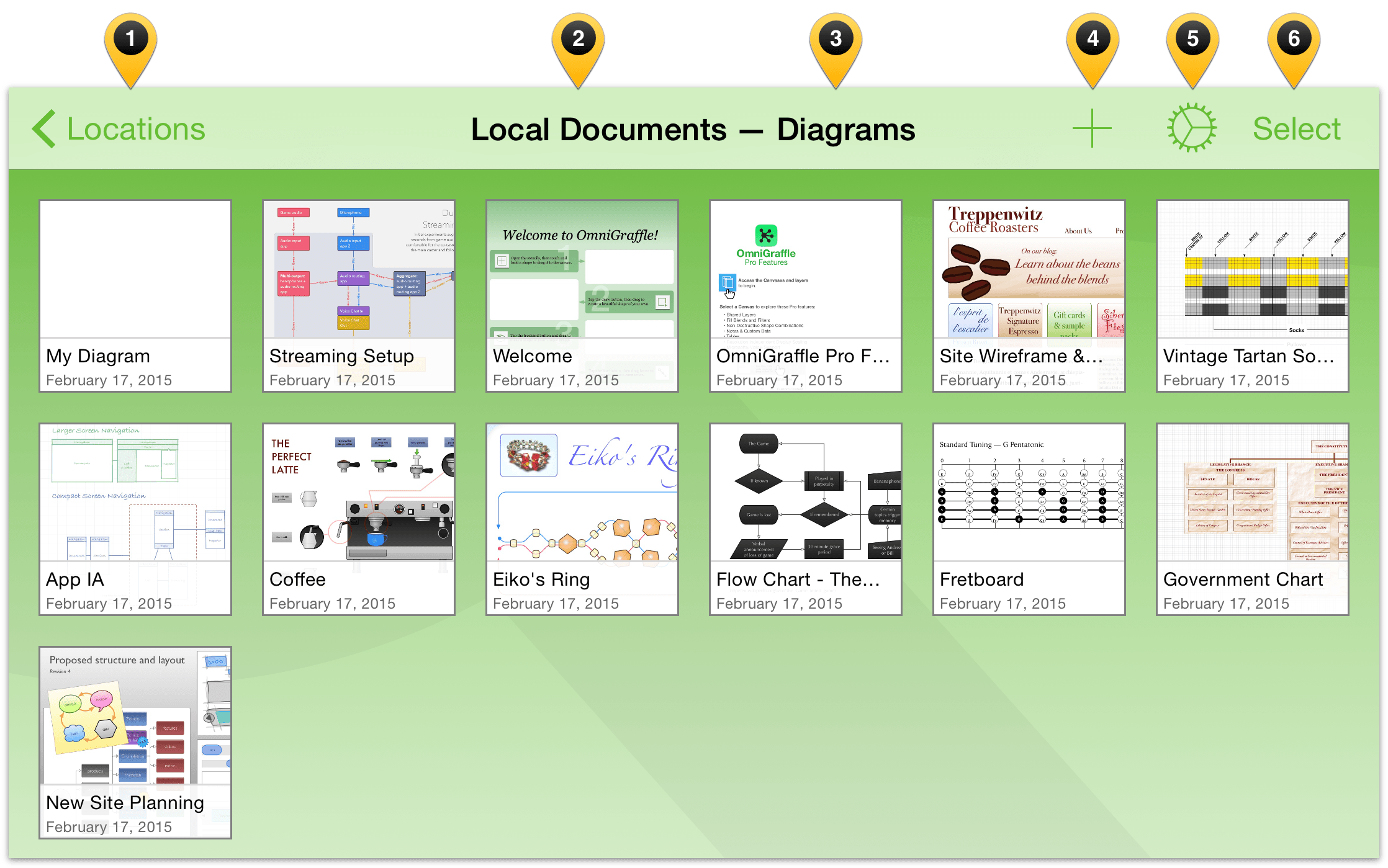 Highlighting the various elements in the Document Browser's navigation bar