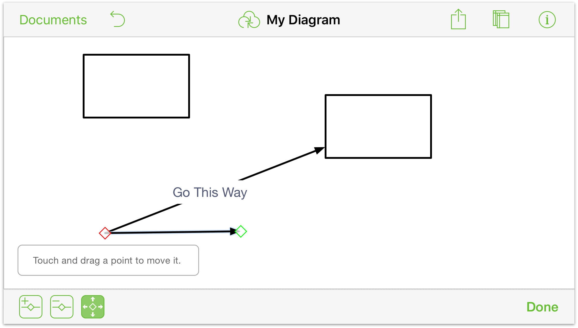 A line with a control point added