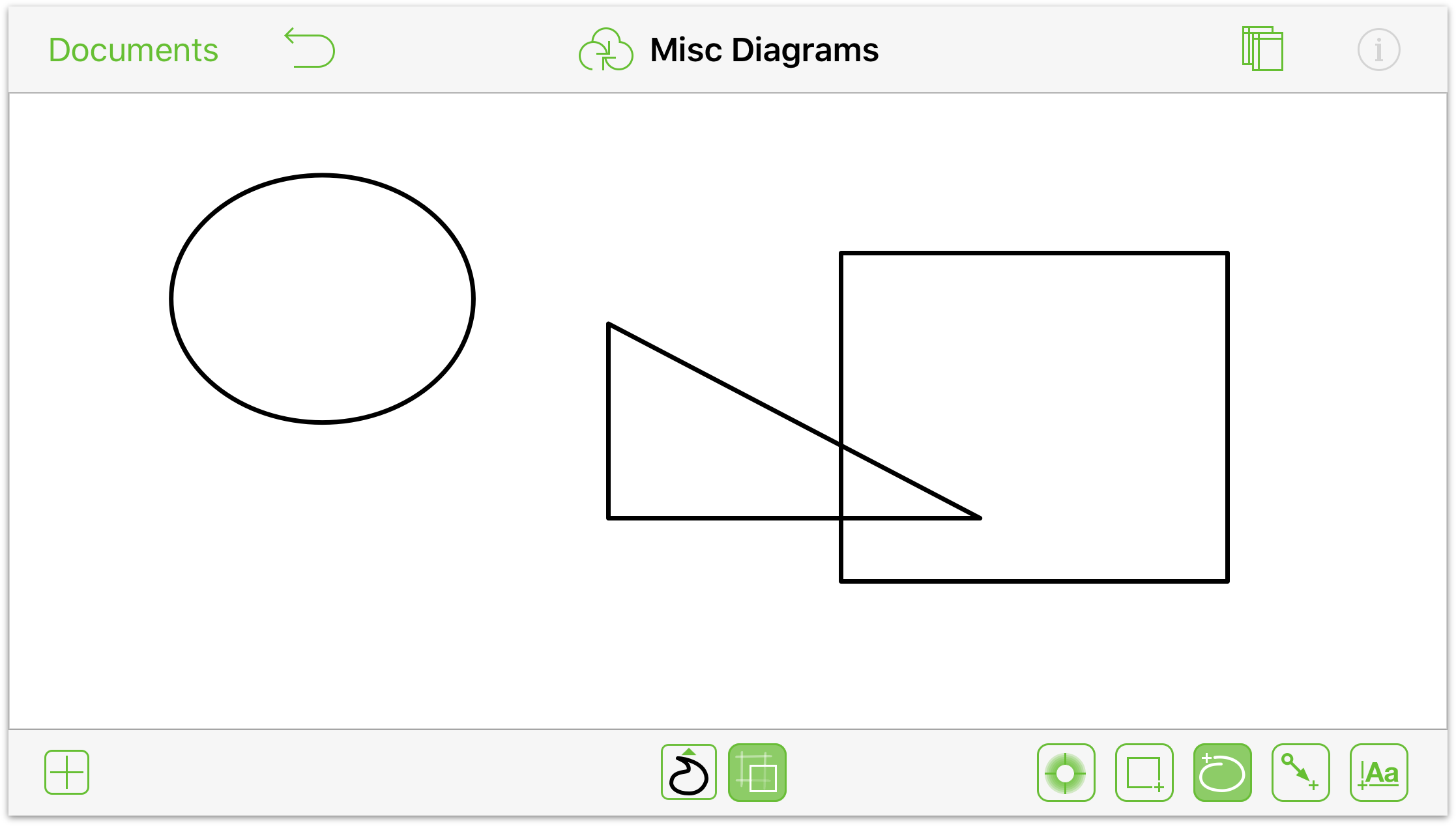 The canvas with a circle, triangle, and a square drawn using shape recognition