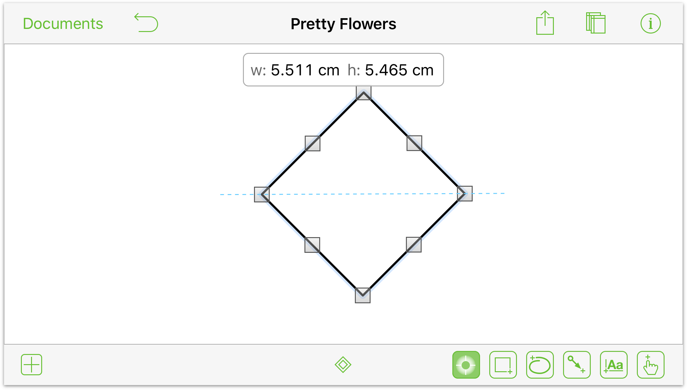 drag a resizing handle and follow the blue line to scale an object