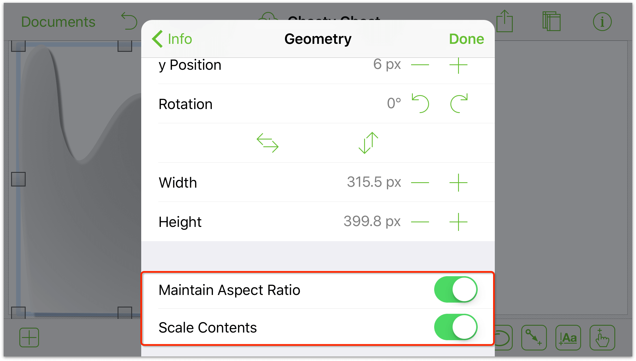 Setting the Maintain Aspect Ratio option in the Geometry inspector