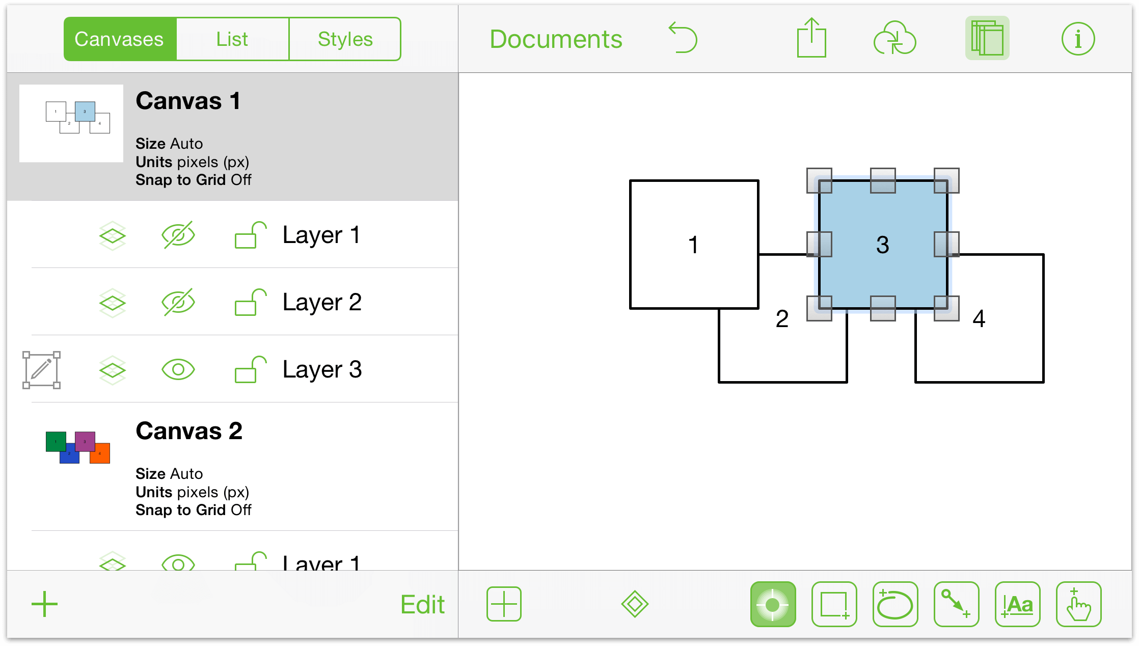 The third square on Layer 3 now has a light blue color as its fill