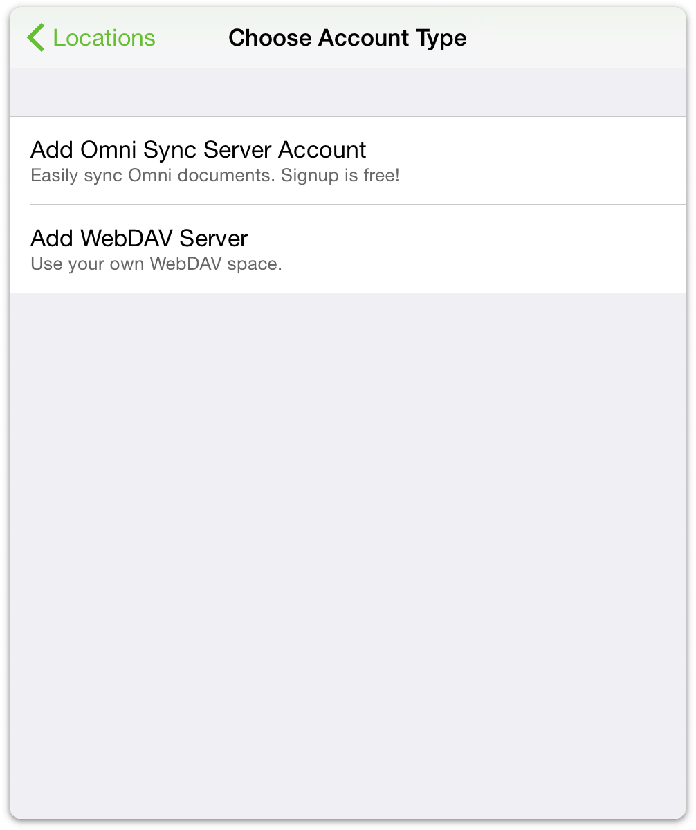 Choose from Omni Sync Server or a WebDAV server