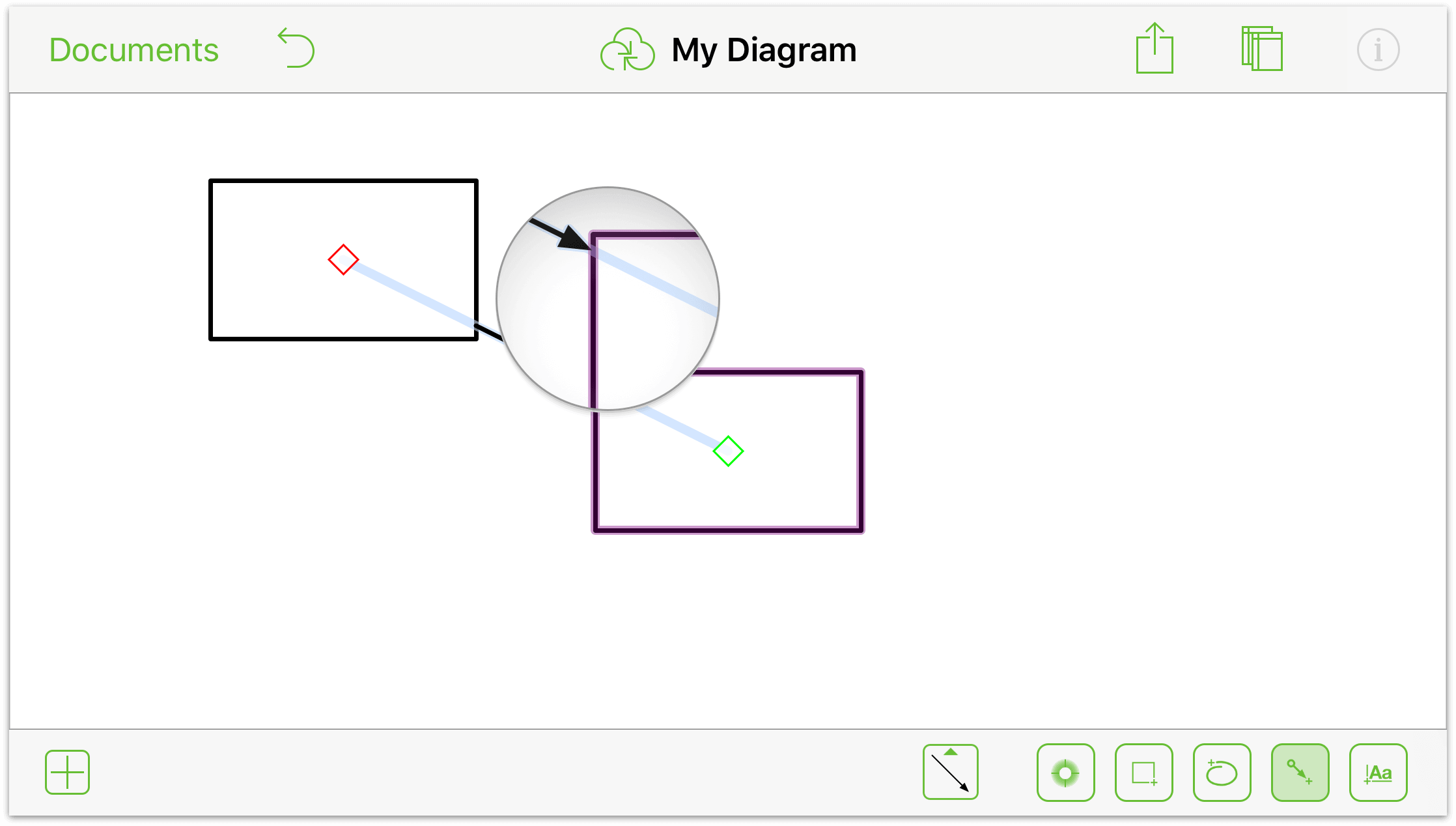 Drawing a line between two shapes