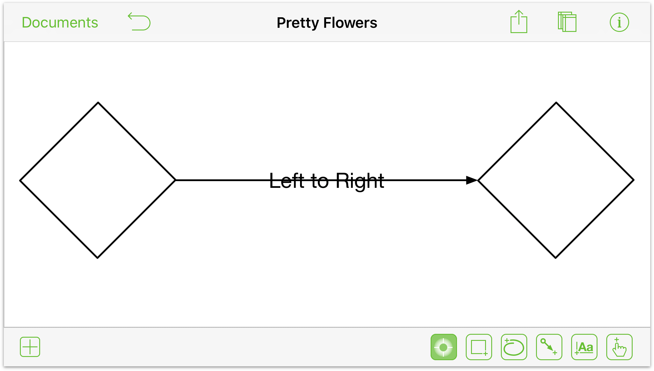 Two diamonds connected by a line, which now has a text label added to it