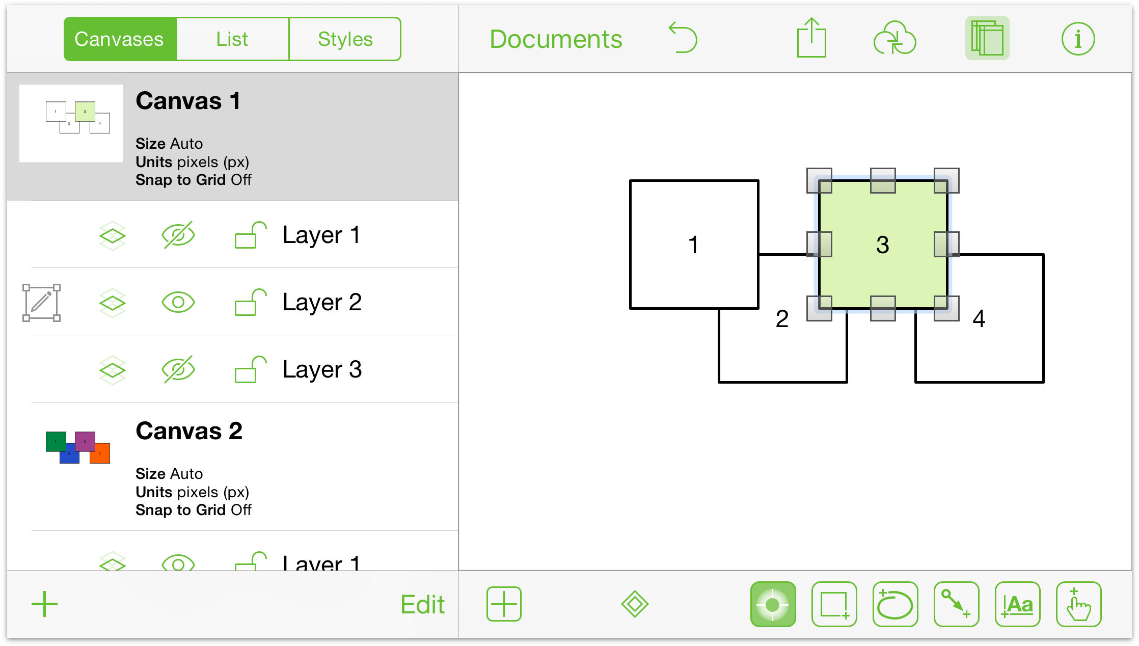 The third square on Layer 2 now has a light green color as its fill